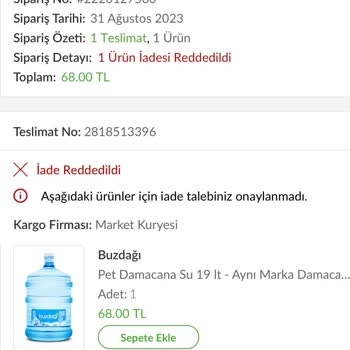 Trendyol Hızlı Market Teslim Edilmeyen Damacana Su Ücreti İade Etmiyor