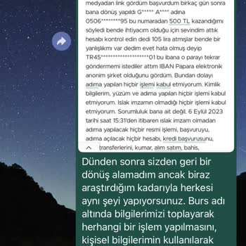 Papara Eğitim Yardım Vakfı Adı Altında Burs Verme Vaadiyle Kişisel