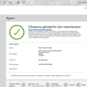 Dyson V8 Servis Şikayeti