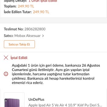 Trendyol İptal Ettiğim Ürünün Parasını Yatırmadı