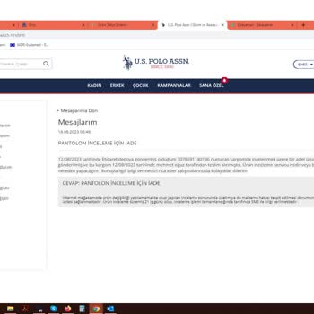 U. S. Polo Assn E Ticaretten Yapmış Olduğum Alışverişin Ücret İadesi