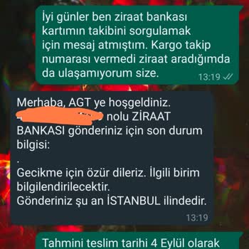 AGT Kurye (aynigunteslim.com) AGT Ziraat Kartımı Getirmiyor