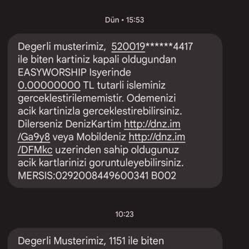 Denizbank Kapalı Olan Kredi Kartıma Aidat Borcu!