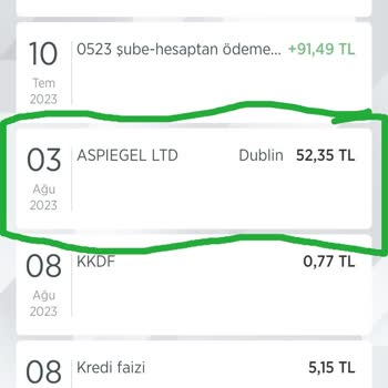 Aspiegel Limited Kredi Kartımdan İzinsiz Para Çekimi
