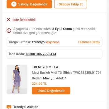 Trendyol Hatalı Aldığım Elbisenin İade Reddi