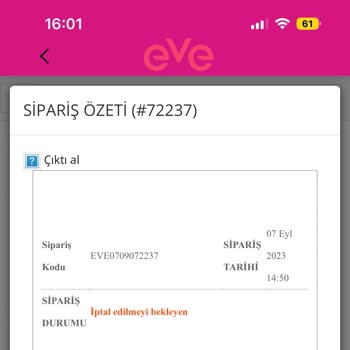 Eve Sürekli Sipariş İptali