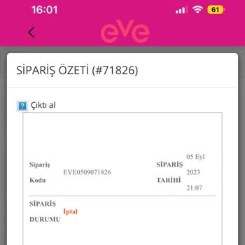 Eve Sürekli Sipariş İptali
