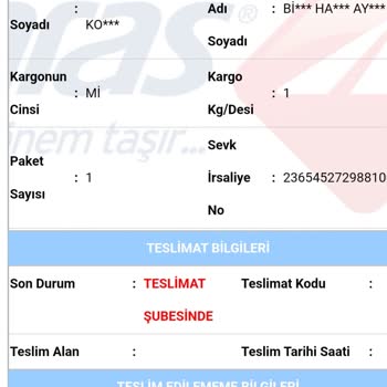 Aras Kargo Paşabahçe Şubesinin Kargoyu Adrese Teslim Etmemesi