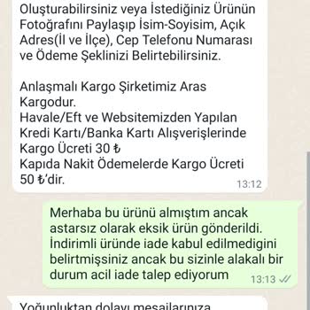 Bircançil Butik Eksik Ürün Gönderdiler İade İçin Yardımcı Olmuyorlar
