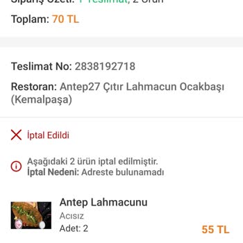 Trendyol Yemek Görevimden Dolayı Yemek Siparişimi İptal Etti