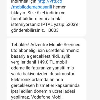 Vodafone Mobyland Tarafından Faturamdan Ödeme Gerçekleştirildi