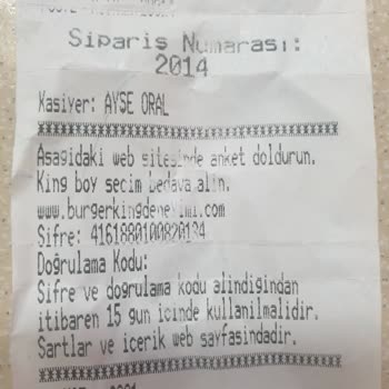 Burger King Fiş Kodu Kabul Etmiyor