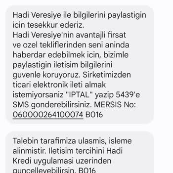 Hadi Veresiye Bilgilerimi Aldı