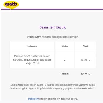 Gratis Sebepsiz Ürün İptali