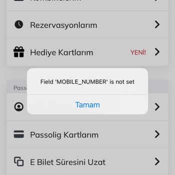 Passo Passolig Kartlarım 'Field Mobile Number İs Not Set'
