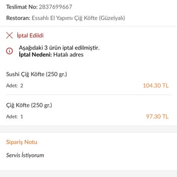 Trendyol Yemek Siparişi Yazıklar Olsun