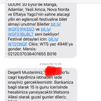 Watsons Bilgi Vermeden İade Süreci Başlattı