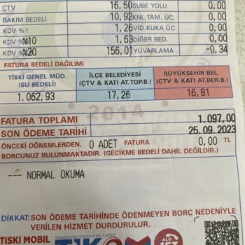 Trabzon Büyükşehir Belediyesi 125 Lira Su Tutarı Fatura 1097 Lira