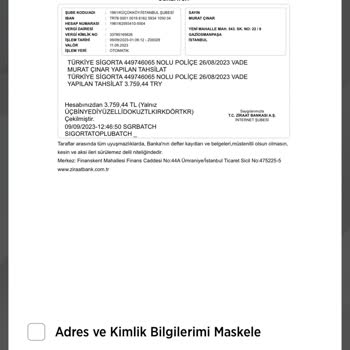 Türkiye Sigorta Kullanıcıdan İzinsiz Sigorta Poliçesi Hesap Kesimi