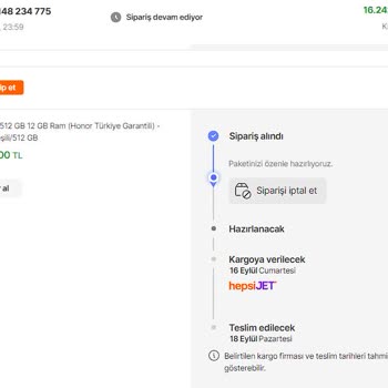 Hepsiburada Honor 90 Teslimat Süreci