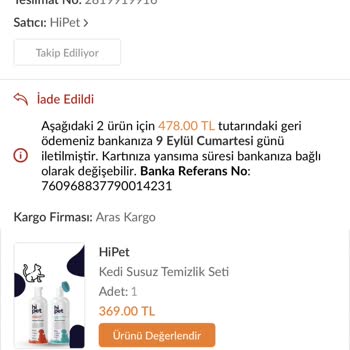 Aras Kargo Kargom İade Edildi