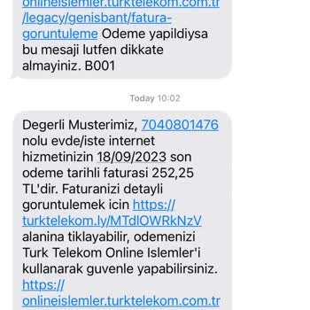 Türk Telekom Başka Müşteriye Ait Fatura Hatırlatmasını Bana Gönderiyor
