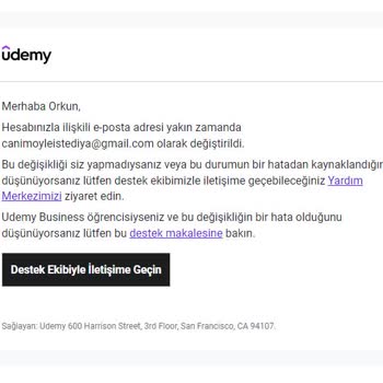 Udemy Hesabımın Mail Adresi Ve Şifresi Onayım Olmadan Değiştirildi.