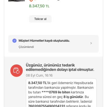 Yatsan Adlı Firmanın Bilgim Olmadan Siparişimi İptal Etmesi