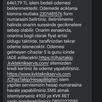 KVK Fahiş Servis Bedeli!