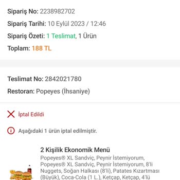 Trendyol Yemek Siparişimin İptal Edilmesi