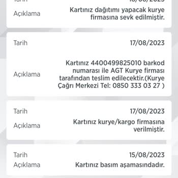 AGT Kurye (aynigunteslim.com) Ziraat Bankası Hesap Kartım 1 Aydır Sevkte