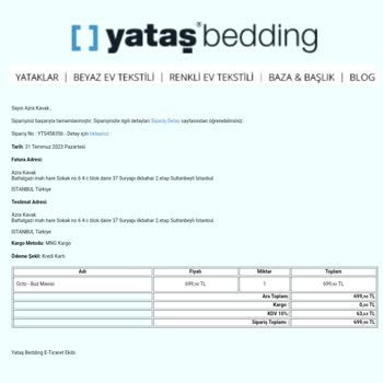 Yataş Beding Pişmanlıktır. 14 Ağustosta İade Ettiğim Ürünün Ödemesi