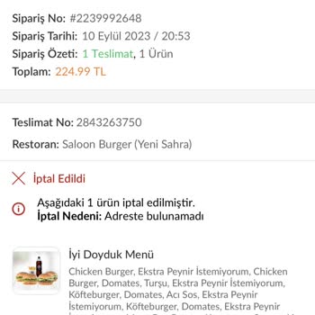 Trendyol Yanlış Adres Yemek İptal Hakkında