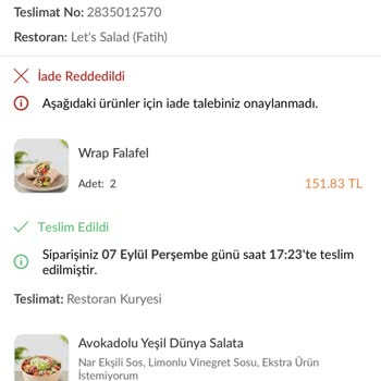 Trendyol Yemek Teslim Edilmeyen Yemeğin Ücretinin İade Olmaması