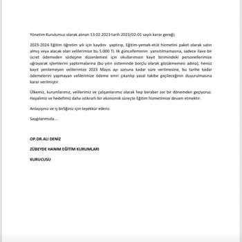 Zübeyde Hanım Eğitim Kurumları Dönem Ortası Yapılan Haksız Zam