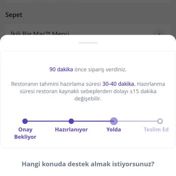 McDonald's Karadolap Mah. 90 Dakika Geç Gelen Sipariş