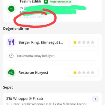Etimesgut Burger King Getir Üzerinden Yemek Siparişi Mağduriyeti