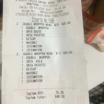 Çayırova Burger King Yanlış İçecek
