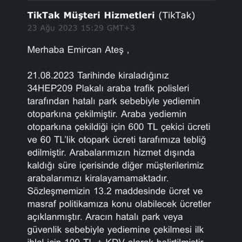 TikTak Kirala Yanlış Kesilen Ceza