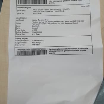 N11 7 Kat Yapı Market Ürün Yerine Boş Kağıt Gönderdi.