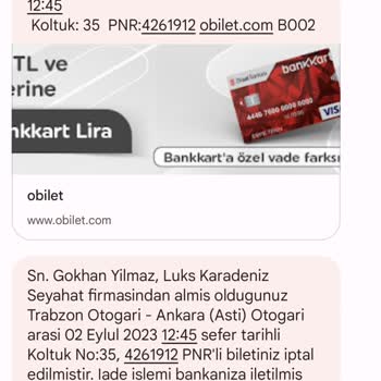 Obilet Para İadesi Yansımadı