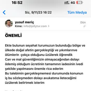 Jolly Tur Deprem Sonrası 7.2 Can Ve Mal Güvenliği Hiçe Sayarak İade Yapmıyor