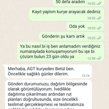 AGT Kurye (aynigunteslim.com) Gelemeyen Gönderi Ve İlgisizlik
