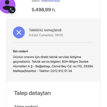 Hepsiburada Arızalı Bilgisayarımın Bir Üst Modeliyle Değiştirilmesini İstiyorum