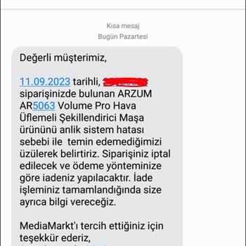 Media Markt Promosyonlu Satıp Stok Olduğu Halde Siparişi İptal Etti.