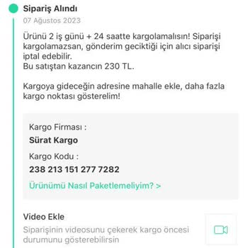 Ürünümün Sürat Kargo'da Kaybolması