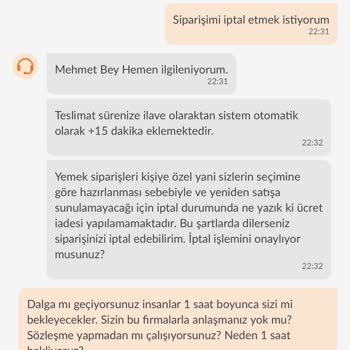 Trendyol Yemek Süresi Sonunda İptal Edememek