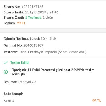 Trendyol Yemek Süresi Sonunda İptal Edememek