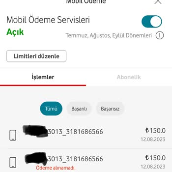 Vodafone Her Şey Yanımda Mobil Ödeme Yaparken Tutarının 2 Kez Alınması