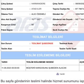 Aras Kargo Teslim Edilemeyen Kargom